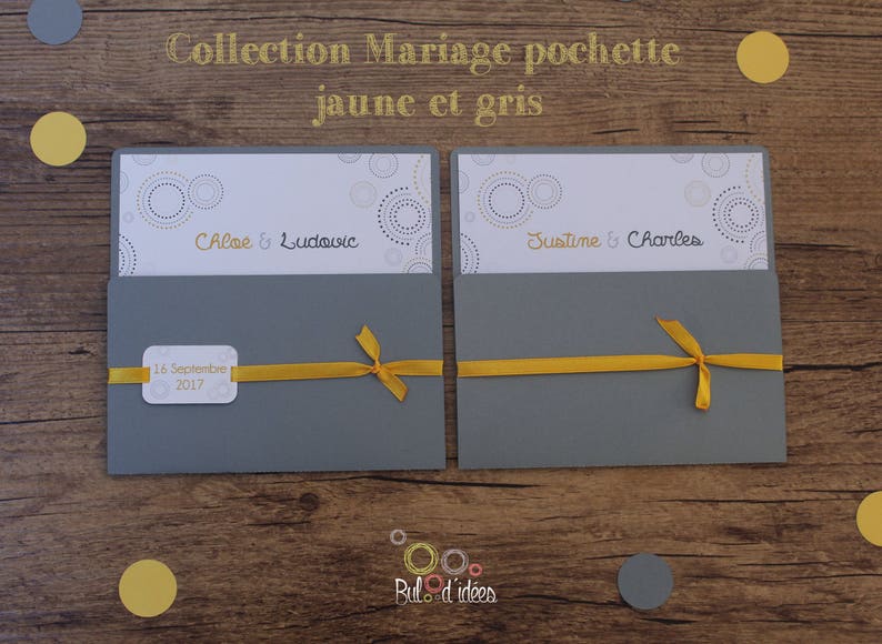 original gray pouch yellow Wedding invitation wedding invitation custom