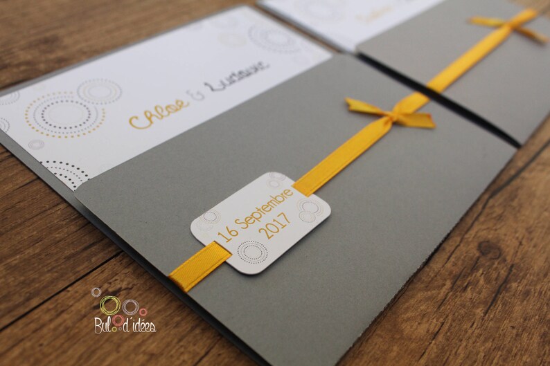 original gray pouch yellow Wedding invitation wedding invitation custom