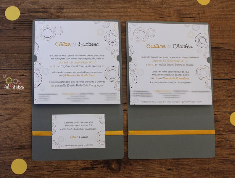 original gray pouch yellow Wedding invitation wedding invitation custom