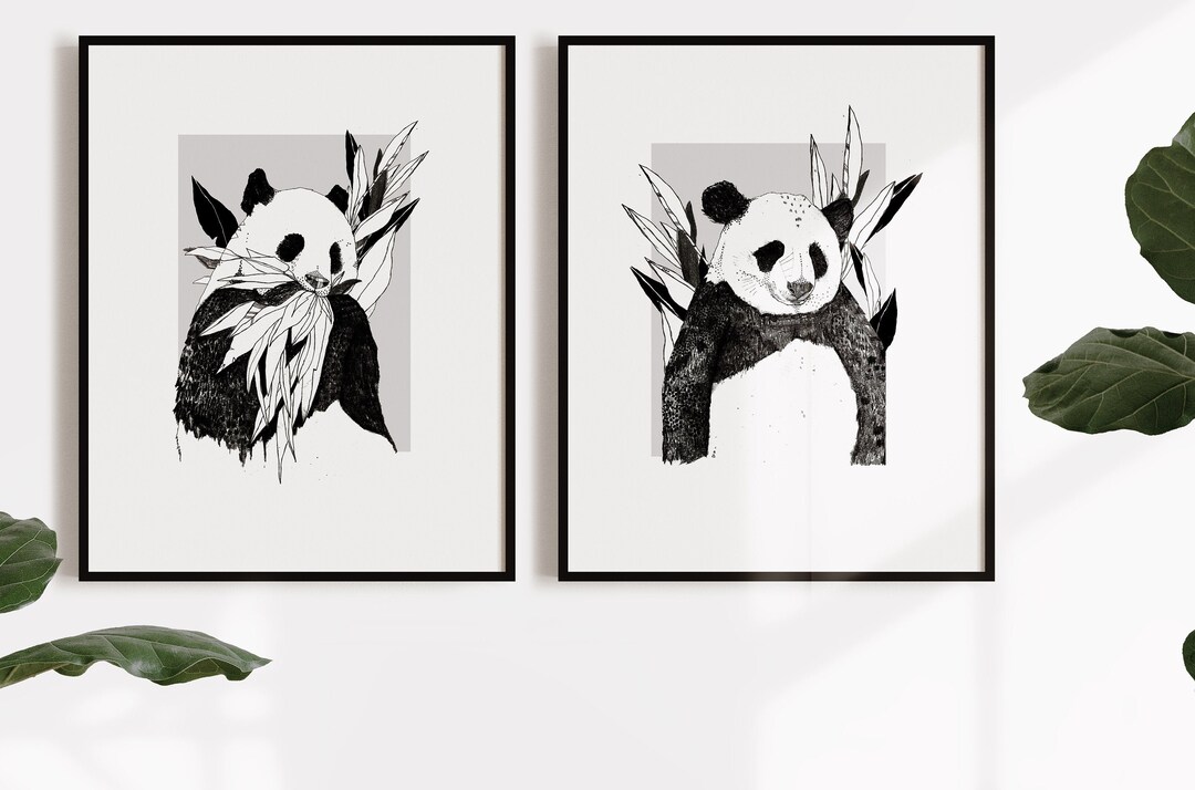 Panda Set // Set of Two Panda Illustration Prints - Etsy
