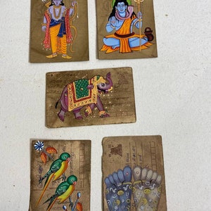 Gemischtes 5er Set handgemalte, vintage Indien Postkarte kleine Größe 13 × 8 cm