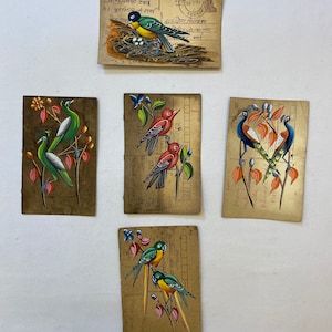 Ensemble mixte de 5 cartes postales indiennes vintage peintes à la main petit format 13 × 8 cm