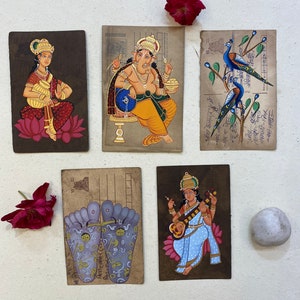 Conjunto misto de 5 cartões postais vintage da Índia pintados à mão, tamanho pequeno 13 × 8 cm