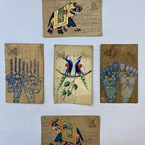 Ensemble mixte de 5 cartes postales indiennes vintage peintes à la main petit format 13 × 8 cm