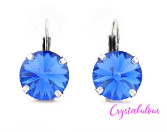 Orecchini Pendenti Placcati Argento Con Cristallo Blu Cobalto E Vetro &ndash; Fatti A Mano UK