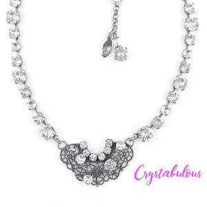 Filigrane Kristall Halskette: Antiker Silber Braut Abend Schmuck