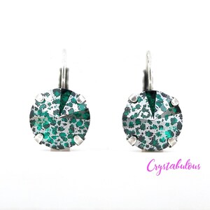 Pendientes colgantes de 12 mm con cristales austriacos y pátina de plata esmeralda