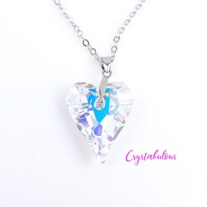 Colgante de cadena de corazón grande de cristal premium transparente, cristal fino de marca reconocida en cristal AB, colgante hecho a mano, ficha de amor