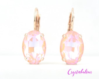 Pendientes de cristal Swarovski color melocotón: Colgantes ovalados rosa brillante, 14 x 10 mm