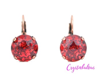 Red Crystal Earrings, Choose your plating, Renowned Fine Austrian Crystal Deep Scarlet Red Dome Shape Single Drop Statement Earrings, 12mm