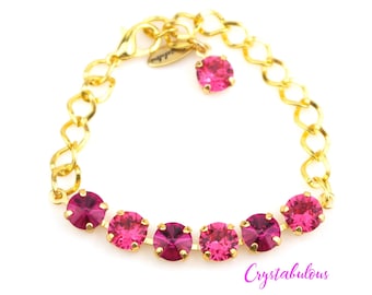 Handmade Fuchsia Swarovski Crystal Bracelet: Choose Your Plating