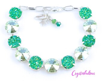Handmade Light Green Swarovski Crystal Bracelet with Druzy Cabochon