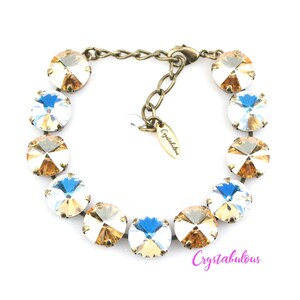 Neutral Beige Premium Crystal Bracelet, Renowned Brand Fine Austrian Crystal Shimmering Statement Bracelet, Gift Wedding Prom Party, 12mm