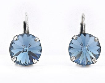 Blue Austrian Crystal Earrings: Denim Rivoli Drop Earrings