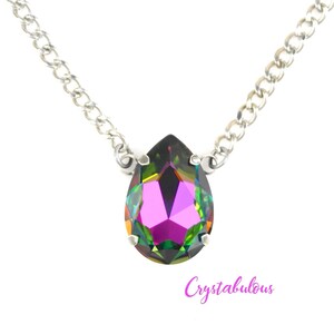 Rainbow Premium Crystal Pear Pendant Chain Necklace, Renowned Brand Fine Crystal Large Vitrail Medium, Gift Wedding Prom Fashion Party