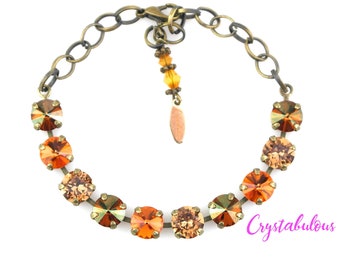 Handmade Orange Crystal Bracelet: Swarovski Crystal, Antique Brass Finish