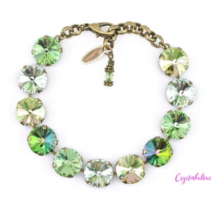 Green Premium Crystal Bracelet, Renowned Brand Fine Austrian Crystal in Dark Green Yellow Lime Peacock Crystals, Handmade jewellery 12mm