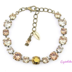 Bronze Gold Premium Crystal Bracelet, Renowned Brand Fine Austrian Crystal in Peach Gold Topaz, Unique Handmade Mixed Size Bracelet, 6mm 8mm