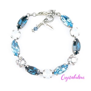 Blue Crystal Bracelet: Marquise & Round Swarovski Crystals, Antique Silver Finish