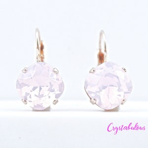 Light Pink Premium Crystal Earrings, Renowned Brand Fine Austrian Baby Light Pink, Choose your plating, Square Drop Dangle Earrings, 12mm
