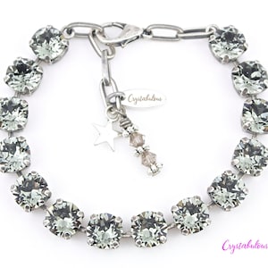 Black Premium Crystal Bracelet, Renowned Brand Fine Austrian Crystal in Black Diamond Dark Grey, Choose Your Plating, Handmade Bracelet, 8mm