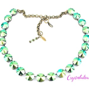Metallic Green Premium Crystal Necklace, Renowned Brand Fine Crystal in Luminous Emerald Green Crystals, Unique Handmade Necklace, 12mm