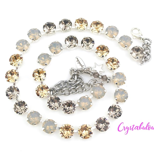 Beige Topaz Premium Crystal Necklace, Renowned Brand Fine Crystal in  Topaz Light Grey Opal, Unique Neutral Colour Handmade Necklace 8mm