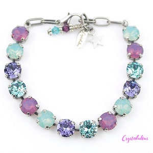 Light Blue Purple Premium Crystal Bracelet, Renowned Brand Austrian Crystal Opal Blue Amethyst, Choose Your Plating, Handmade Bracelet, 8mm