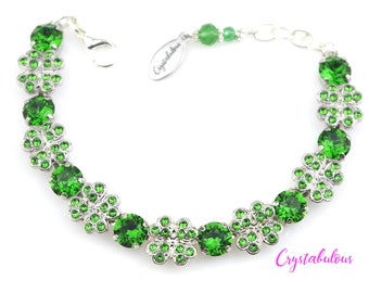 Green Crystal Bracelet: Shamrock Clover, Austrian Crystal Statement Jewelry