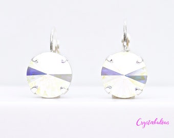 White Metallic Crystal Earrings, Renowned Brand of Fine Austrian Crystal, Choose Your Plating, Bridesmaids Bride Wedding Earrings, 12m
