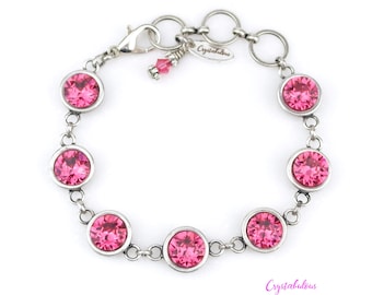 Handmade Pink Crystal Bracelet: Antique Silver Austrian Crystal, 8mm