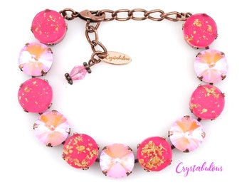 Pink Swarovski Crystal Bracelet: Gold Foiled, 12mm