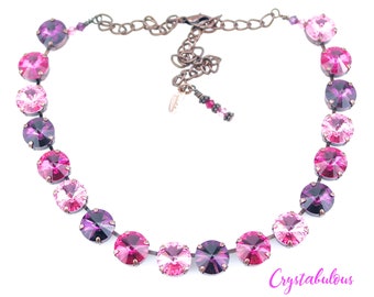 Pink and Purple Premium Crystals Necklace, Renowned Brand Fine Crystal in Rose Amethyst, Handmade Unique Style Necklace, Free Shipping 12mm