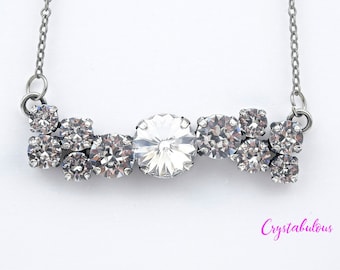 Collar con colgante de cristal Swarovski, joyería nupcial de plata antigua