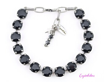Black Premium Crystal Bracelet, Renowned Brand Fine Austrian Crystal in Jet Black, Choose Your Plating, Handmade Tennis Bracelet, 8mm