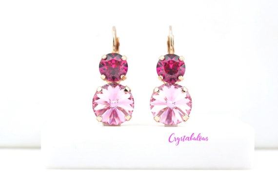 Pink Rhinestone Crystal Rectangle Dangle Drop Earrings | eBay
