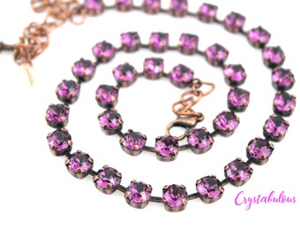 Purple Premium Crystal Necklace, Renowned Brand Fine Crystal in Amethyst Deep Purple Handmade Necklace, Small Crystals 6mm