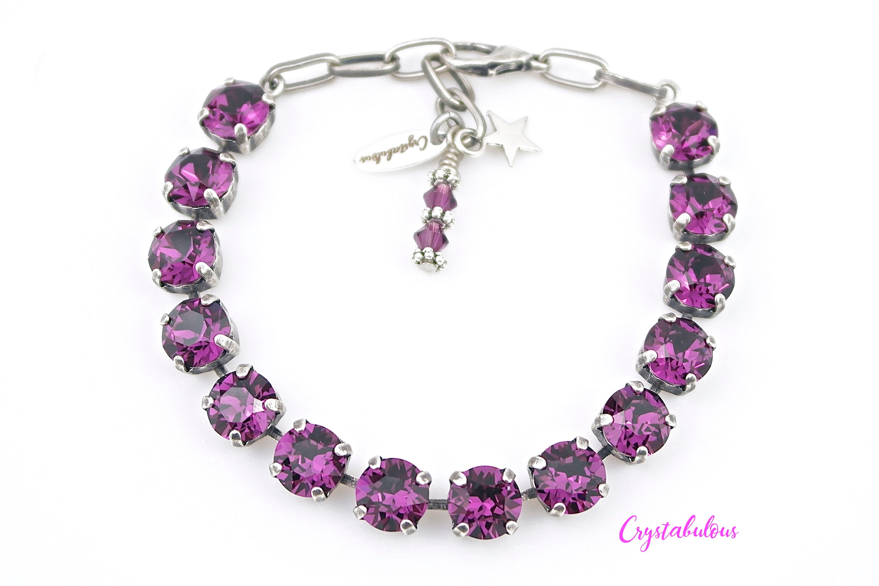 Purple Premium Crystal Bracelet, Renowned Brand Fine Austrian Crystal in Amethyst Deep Purple, Choose Your Plating, Handmade Bracelet, 8mm