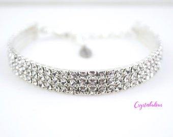 Luxurious Dog Collar with Genuine Renowned Brand Fine Clear Crystals, Puppy Diamante Collar, Classy Dog Jewellery, Choose the size.