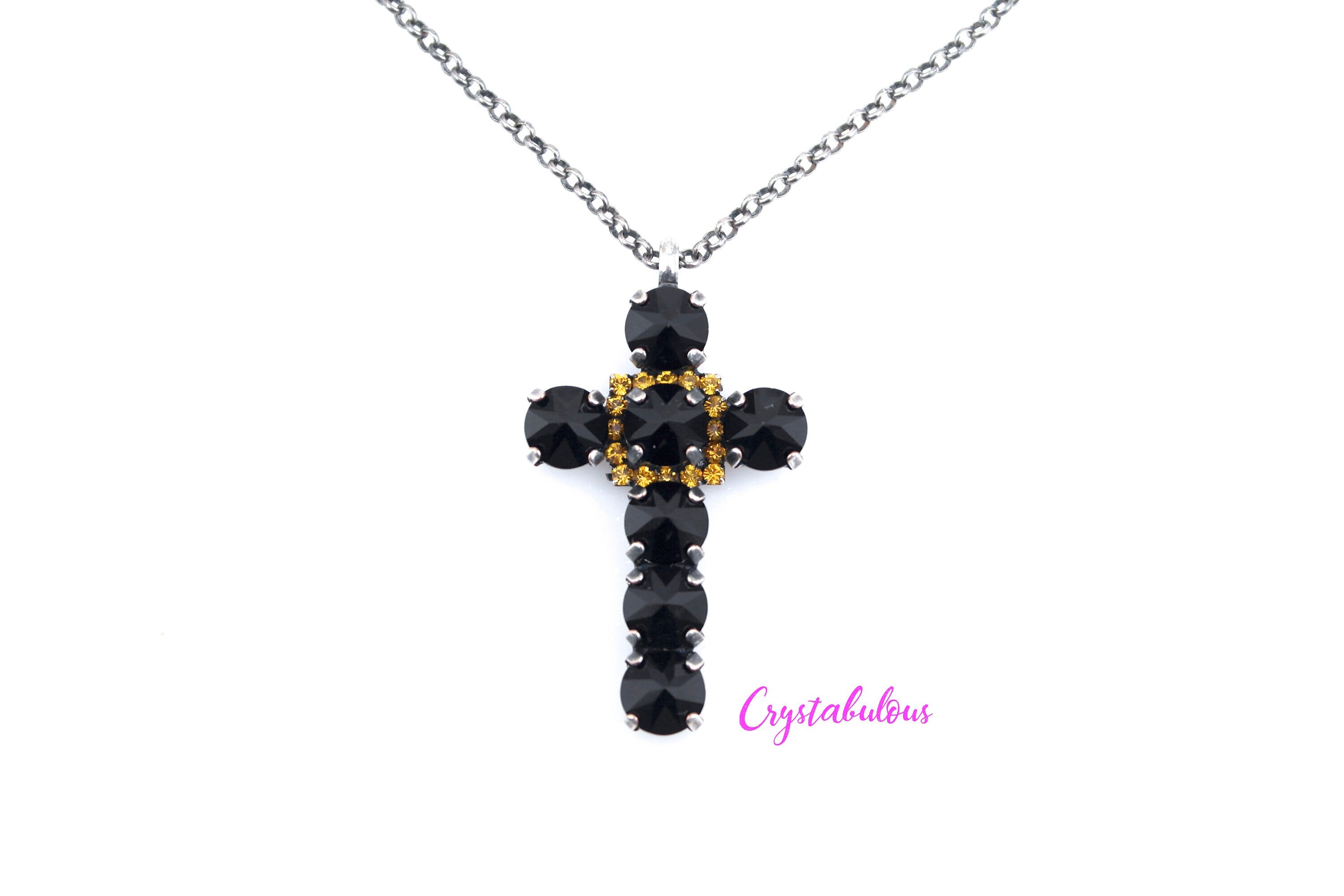 ★LECYTO★ Crystal Cross NecklaceBlack Robert Alton 1/20 CTW Black Stainless Steel Cross Pendant
