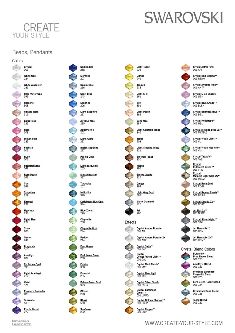 Austrian Crystal Color Chart.pdf Extra Austrian Crystal for Interchangeable Necklace, Ring and Earrings ...
