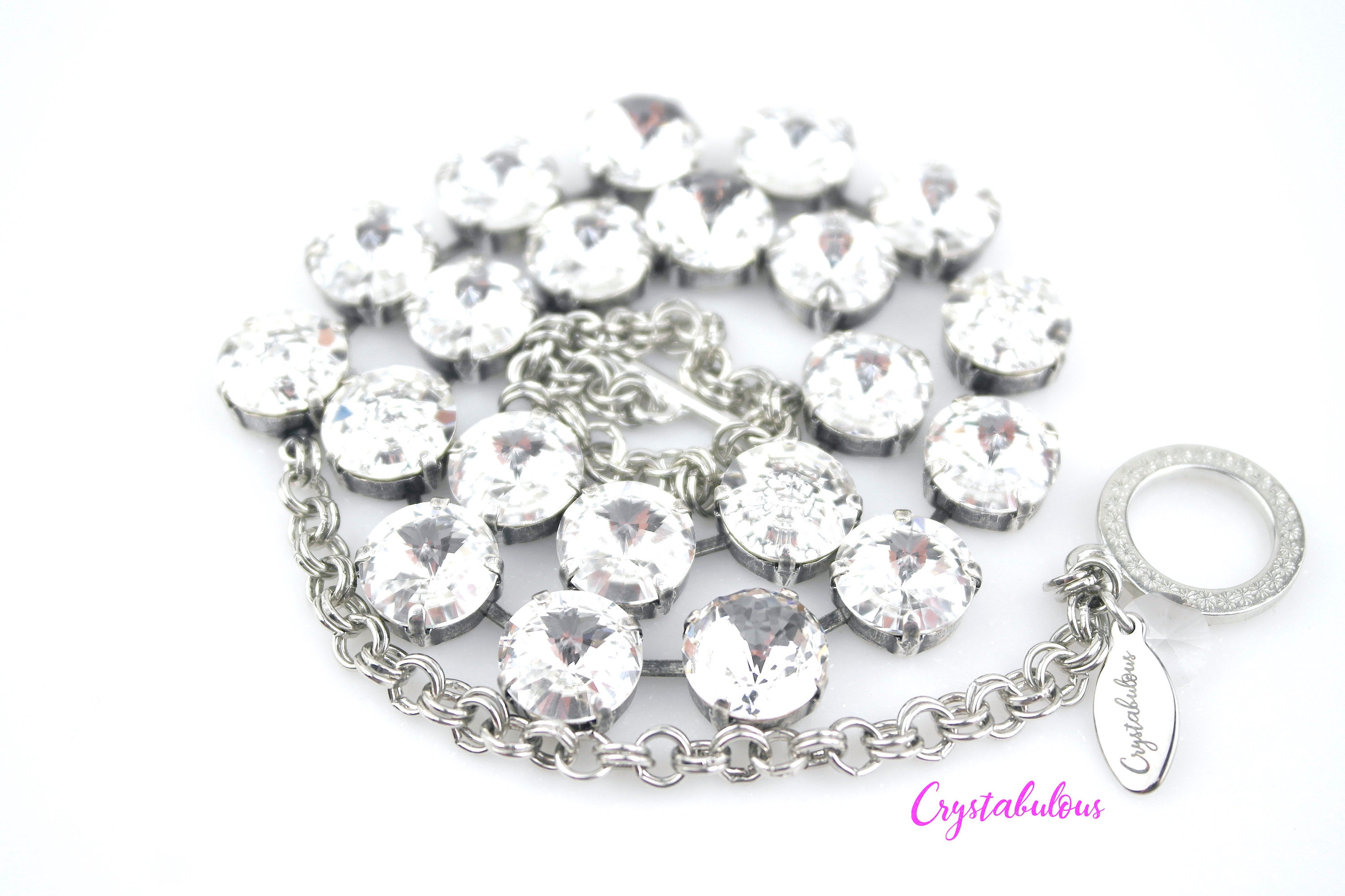 Collier En Argent 925 Rhodié Avec Cristal Autrichien Rivoli 9mm - Neuf Avec étiquettes