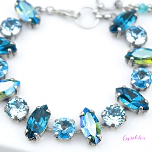 Blaues Kristall Armband: Aquamarin Türkis Schimmer, Antik Silber Finish