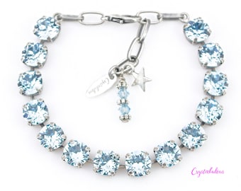 Light Blue Premium Crystal Bracelet, Renowned Brand Fine Austrian Crystal baby Blue Aquamarine, Choose Your Plating, Handmade Bracelet 8mm