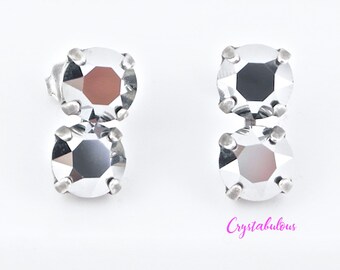 Silver Chrome Crystal Drop Earrings: Swarovski Crystal Dangle, 8mm