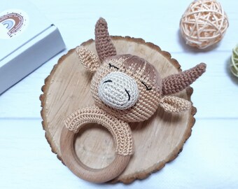 Baby rattle Highland cow Baby boy gift basket Congratulations pregnancy gift Gender reveal gift New parent gift New mom gift basket