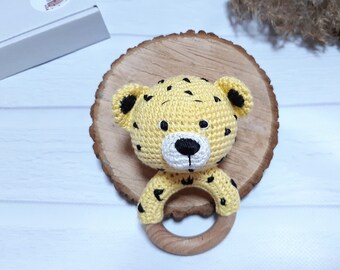 Baby rattle Jaguar  Congratulations pregnancy gift  Expecting mom gift Baby shower gift basket  New mom gift basket Gender reveal ideas