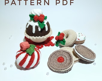 Haakpatronen Amigurumi-kersttaart Amigurumi-kerstdonut Kerstkoekjes Fake marshmallows Gehaakte kerstversiering
