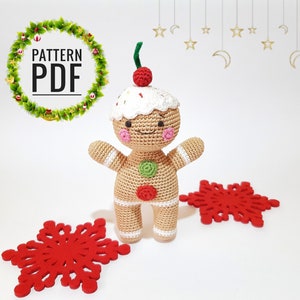 Gingerbread man crochet patterns Amigurumi crochet pattern Christmas ornaments handmade Gingerbread ornament Christmas pattern