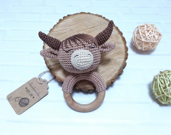 Hochet pour bébé Vache des Highlands Cadeau pour femme enceinte Panier cadeau pour bébé fille Idées de révélation de genre Cadeau pour une nouvelle maman Faire-part de grossesse Future maman